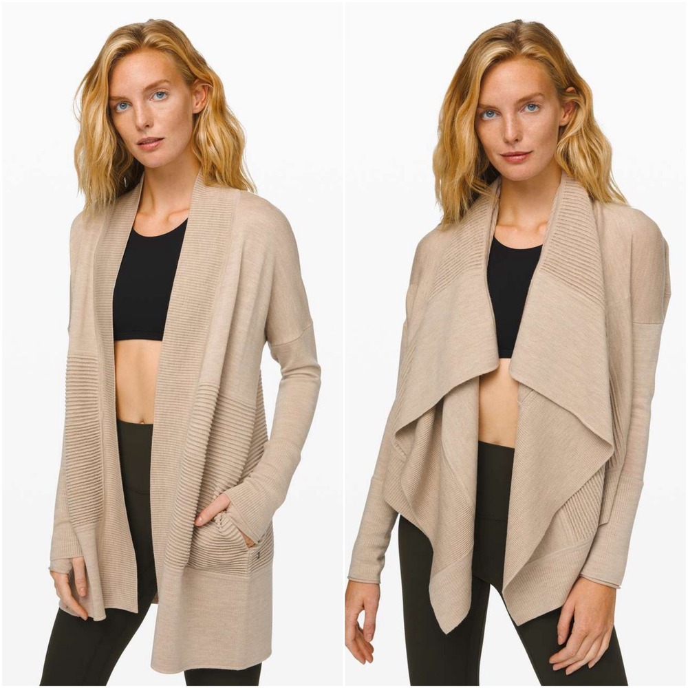 Lululemon Sit In Lotus Wrap II Heathered Sandlot‎ Merino Wool Cardigan Sweater M